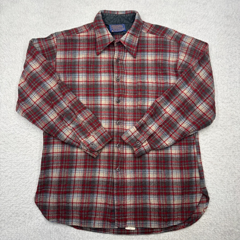 Vintage Pendleton Shirt Plaid Virgin Wool‎ Flannel Red Men's Size XL (Fits Med)
